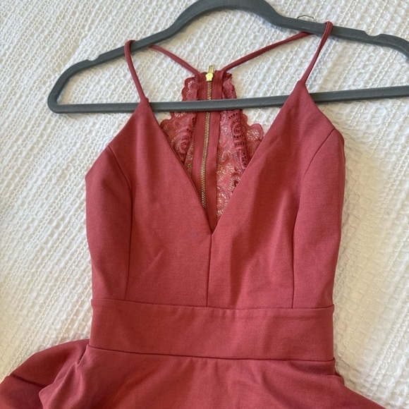 Dark pink/deep dusty rose lace back v neck dress #ALine #lacedress size s - Picture 5 of 7